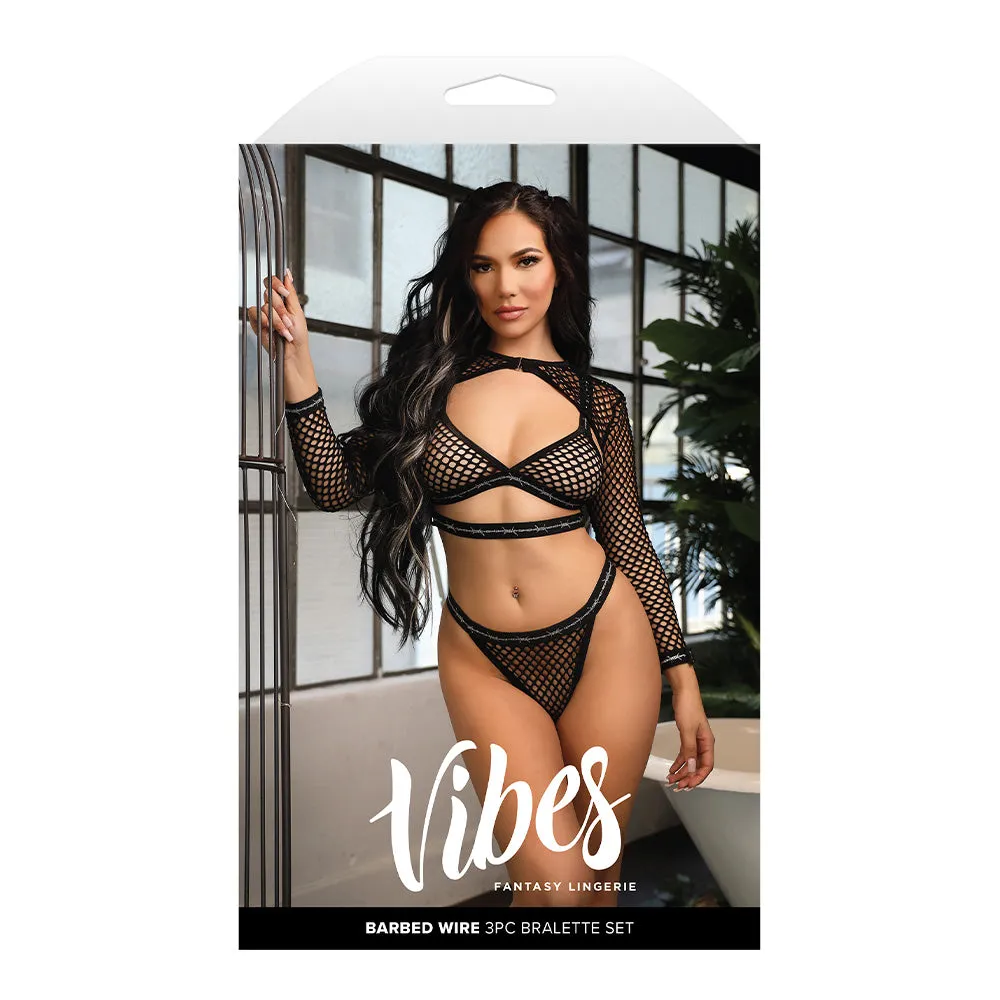 Fantasy Lingerie Vibes Barbed Wire Fishnet 3-Piece Set
