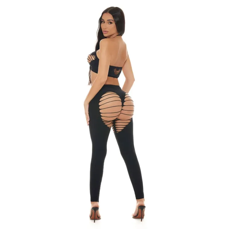 Heart Rate Halter Bra and Legging 2 Piece Set - Black - Os