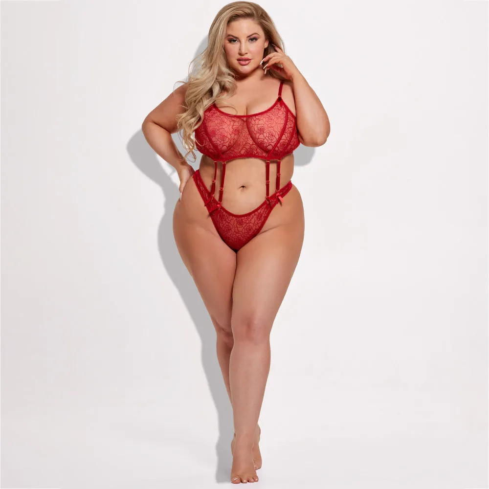 House of Desire Melrose Suspender Top & Split-Crotch Panty Set - Curvy