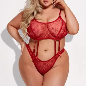 House of Desire Melrose Suspender Top & Split-Crotch Panty Set - Curvy