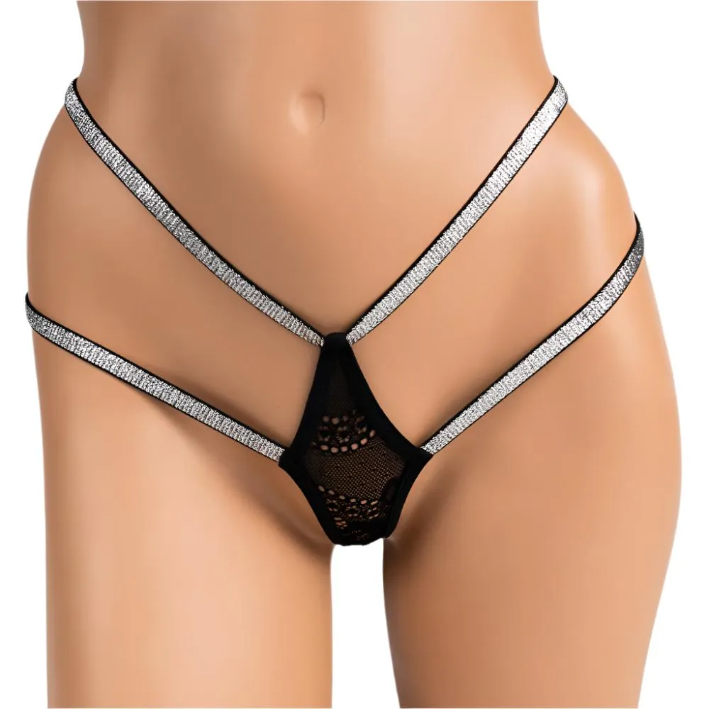 JSY Shimmer Dual Strap Sheer Lace Thong
