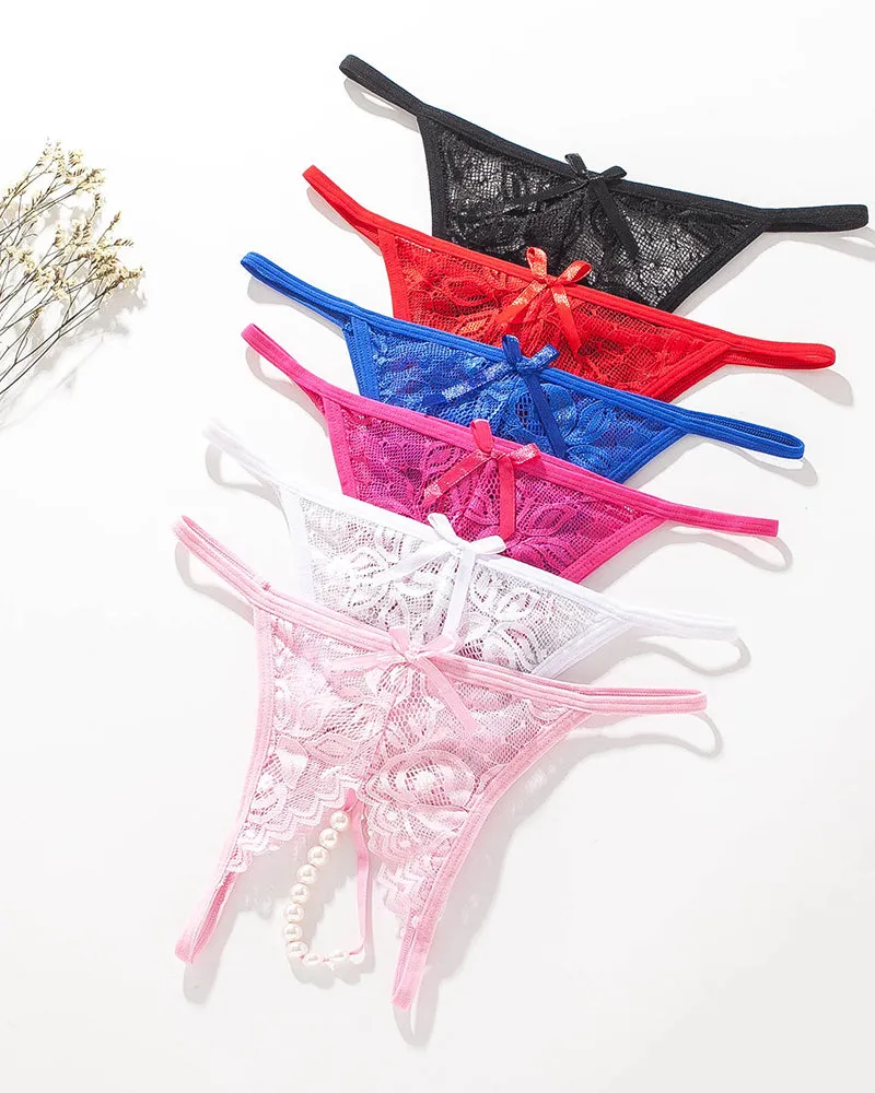 Lace Pearl G-String Low Rise T-Back Thongs