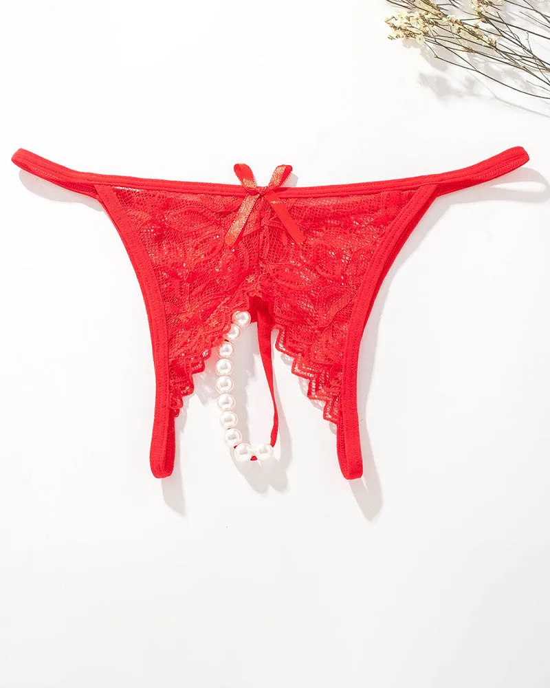 Lace Pearl G-String Low Rise T-Back Thongs
