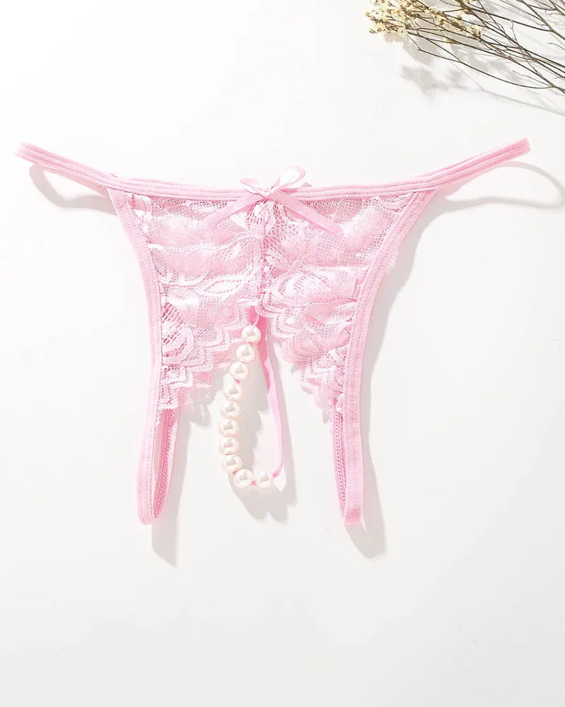 Lace Pearl G-String Low Rise T-Back Thongs