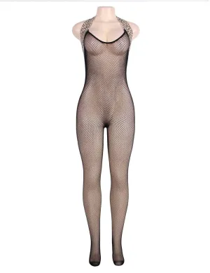Leopard Trim Bodystocking - One Size Fits Most