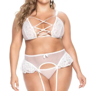 Mapale Criss-Cross Bra & Open Back Ruffle Garter Panty - Curvy