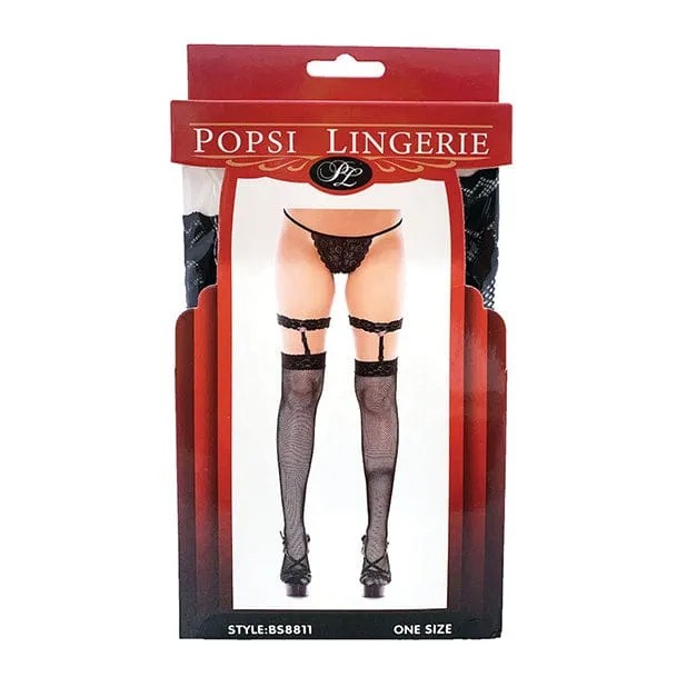 Popsi Lingerie - Leg Garter Fishnet Thigh High Stockings O/S (Black)