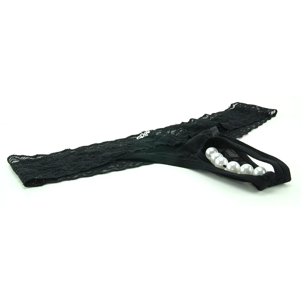 Stimulating Panties with Pearl Pleasure Beads Black /L